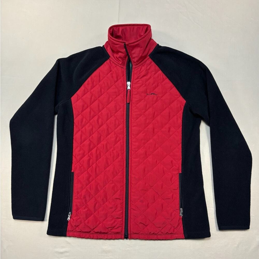 Lauren Ralph Lauren Women's Red Black Vintage Quilted Fleece Jacket Size Medium